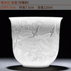 Embossed Dragon & Phoenix Master Teacup (White Jade Porcelain)