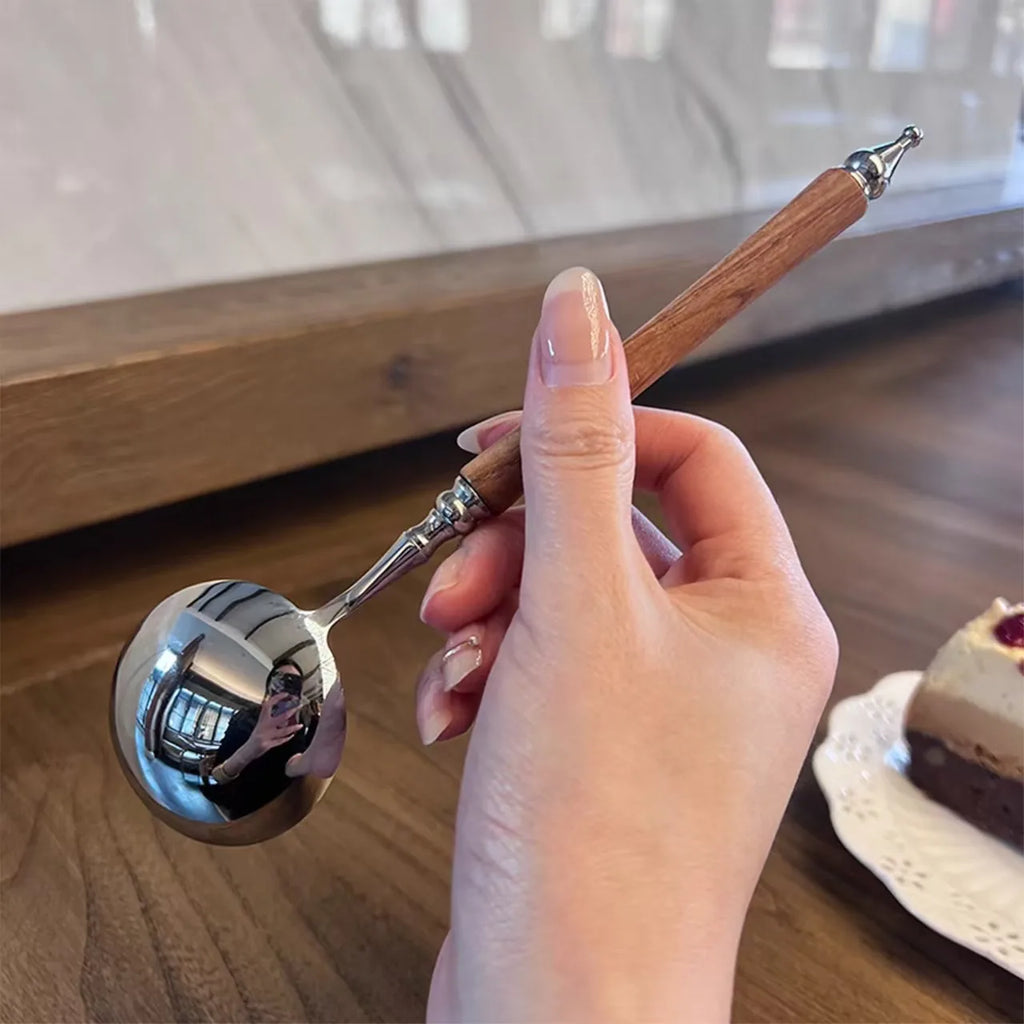 Retro Rosewood-Handle Stainless Steel Spoon