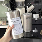 600ml Stainless Steel Insulated Coffee Mug with Straw