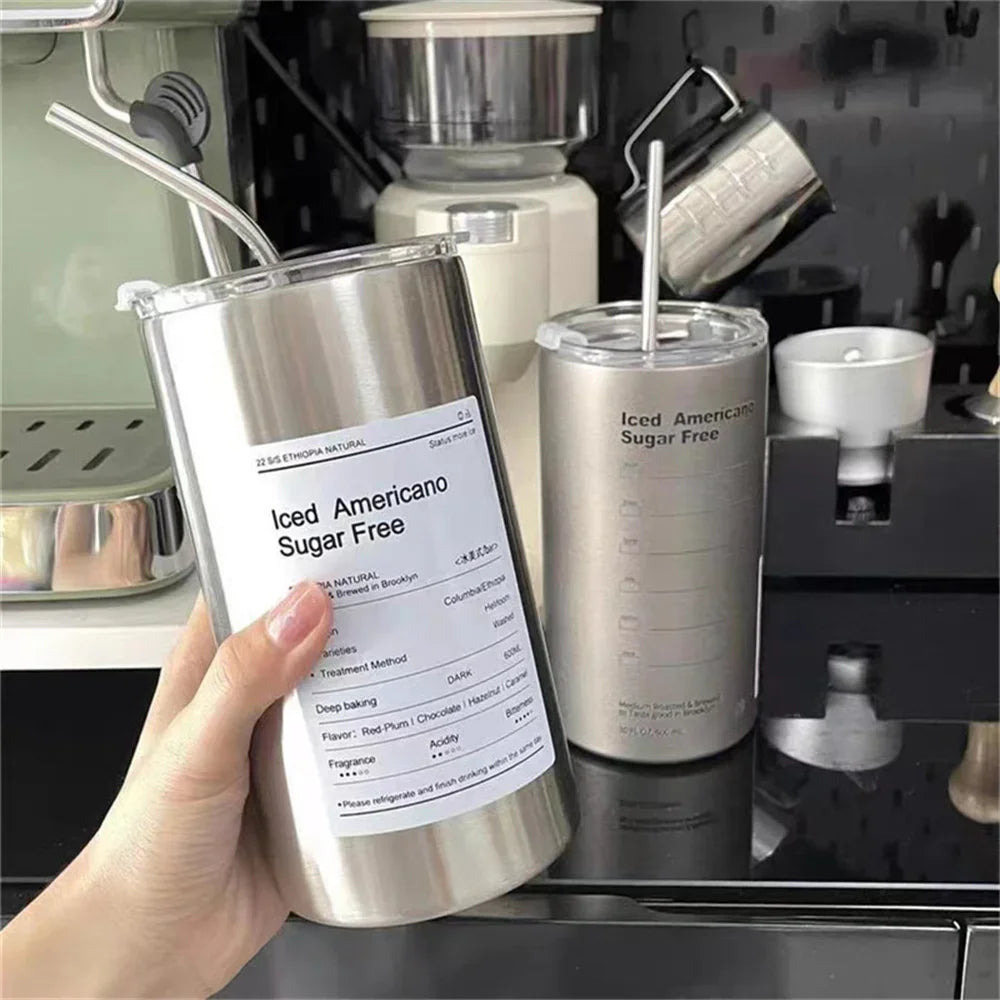 600ml Stainless Steel Insulated Coffee Mug with Straw