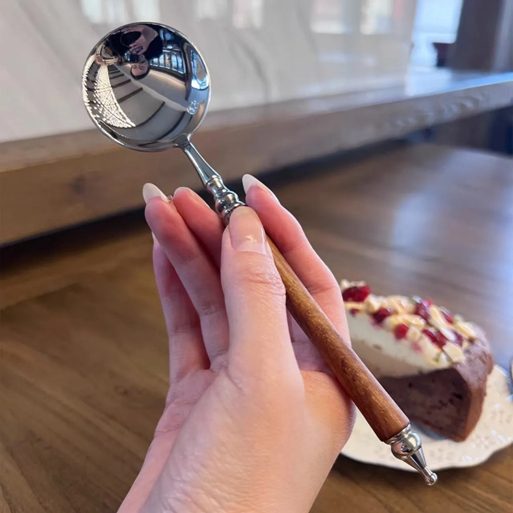 Retro Rosewood-Handle Stainless Steel Spoon