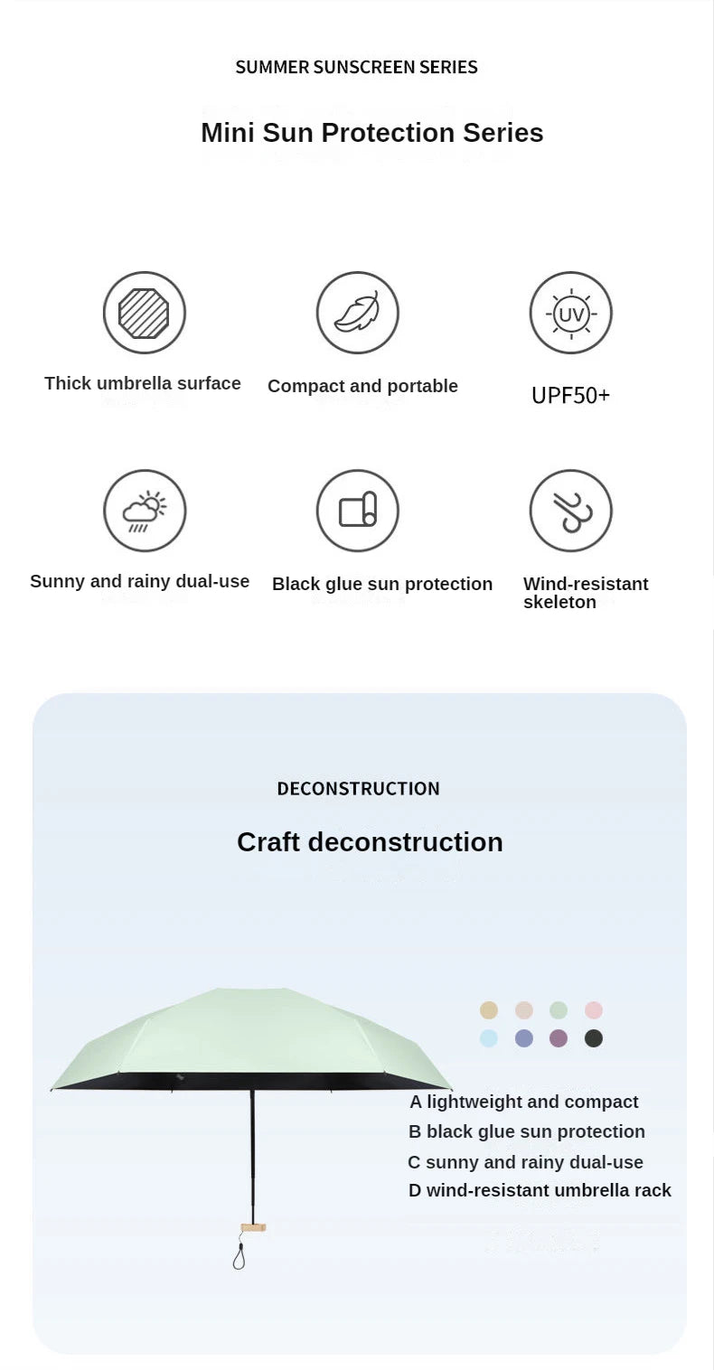 UPF50+ Mini Pocket Umbrella – Portable UV & Rain Protection