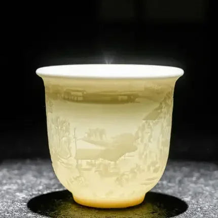 Embossed Dragon & Phoenix Master Teacup (White Jade Porcelain)