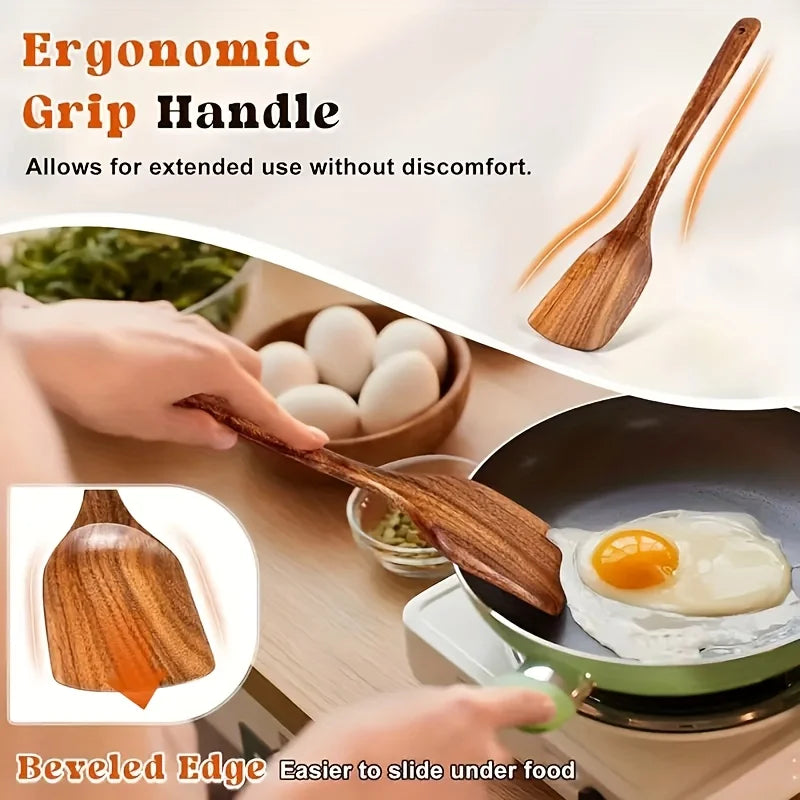 Premium 5-Piece Teak Wood Kitchen Utensil Set | Non-Stick Safe Cooking Tools