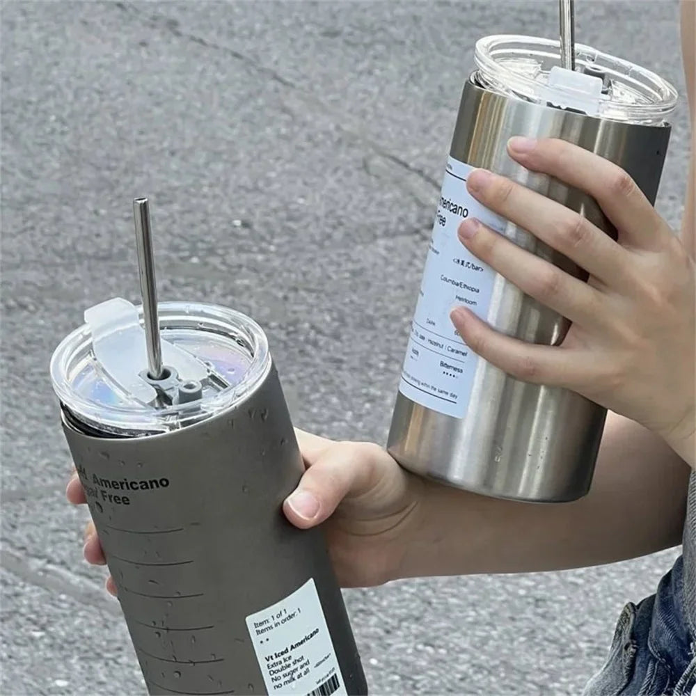 600ml Stainless Steel Insulated Coffee Mug with Straw