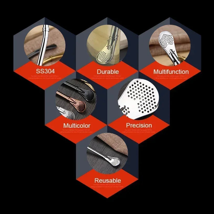 4pcs Stainless Steel Yerba Mate Straws with Cleaning Brush – Reusable Tea Bombilla