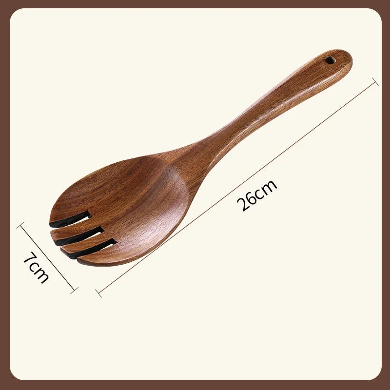 Long Natural Wood Non-Stick Cooking Spoon | Heat-Resistant Kitchen Utensil