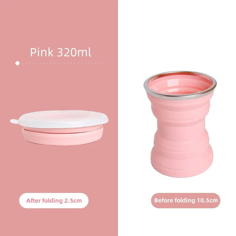 Heat-Resistant Silicone Folding Travel Mug with Lanyard