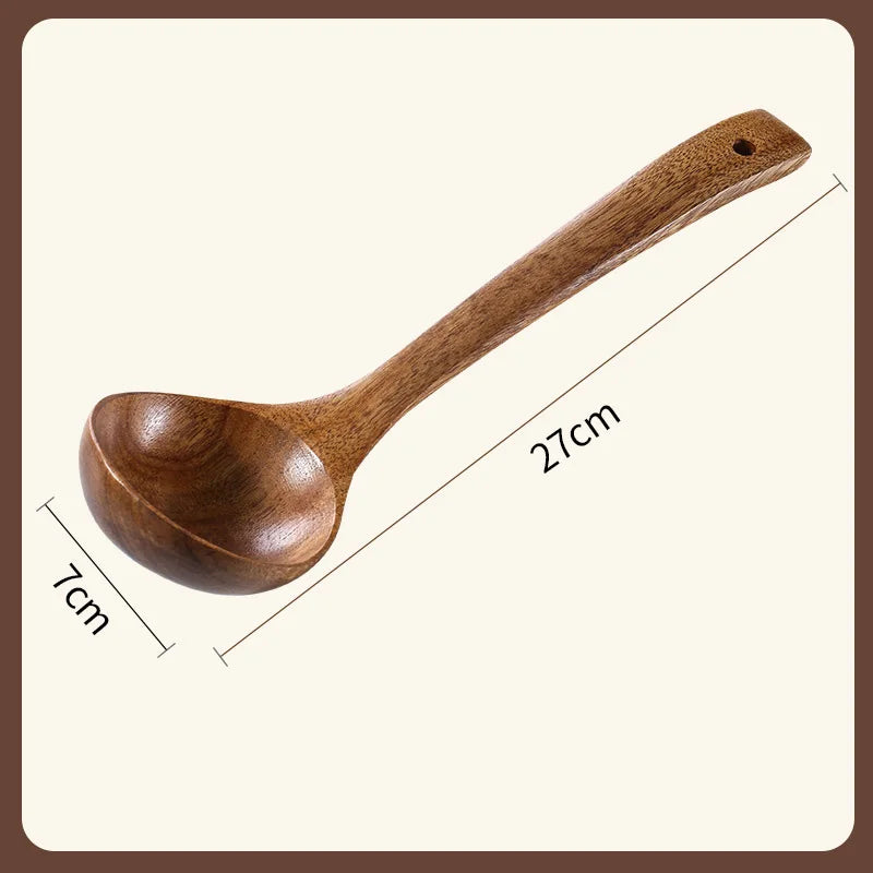 Long Natural Wood Non-Stick Cooking Spoon | Heat-Resistant Kitchen Utensil