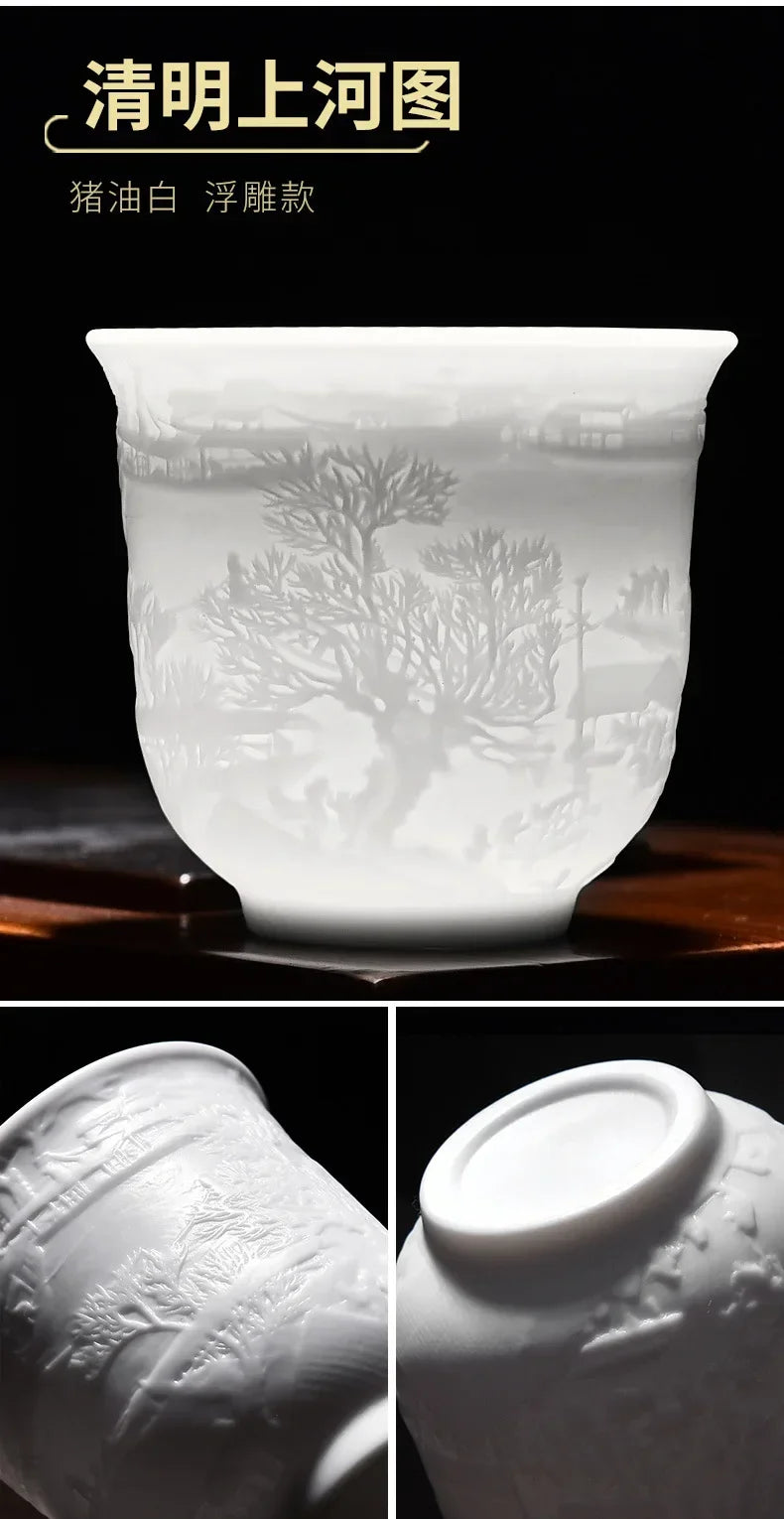 Embossed Dragon & Phoenix Master Teacup (White Jade Porcelain)