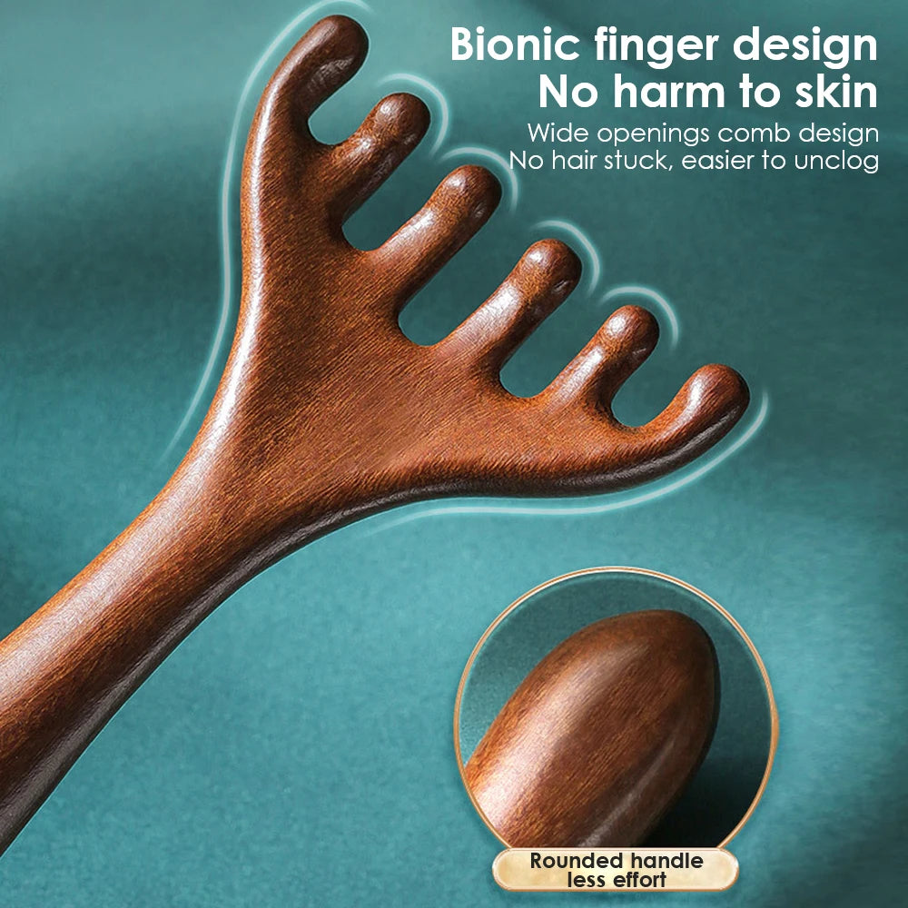 Wooden 6-Claw Head Massager and Meridian Comb