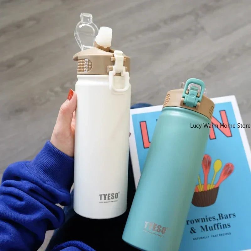 750/600ml Stainless Steel Thermal Water Bottle with Straw – Insulated Mug