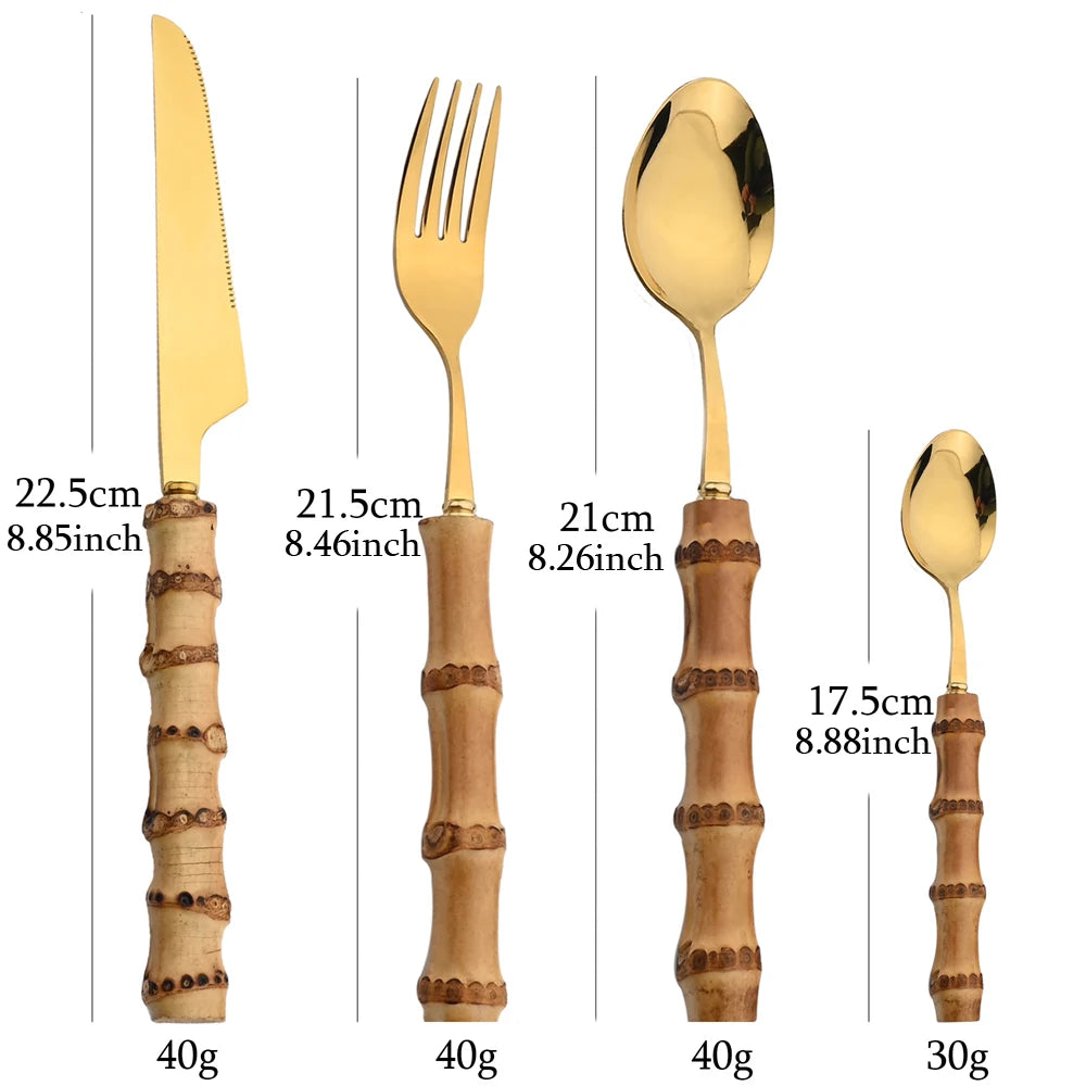 24-Piece Bamboo Handle Flatware Set (Stainless Steel)