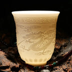 Embossed Dragon & Phoenix Master Teacup (White Jade Porcelain)