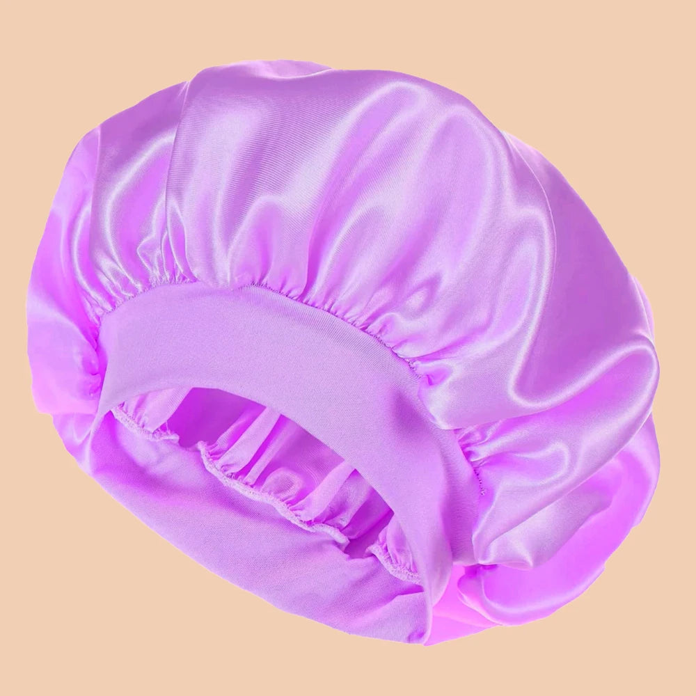 Solid Color Satin Wide-Brimmed Shower Cap