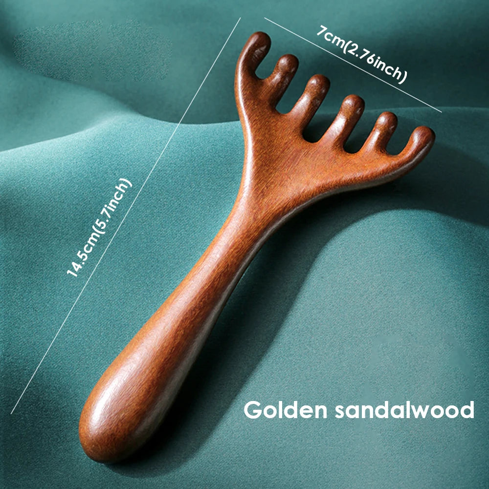 Wooden 6-Claw Head Massager and Meridian Comb