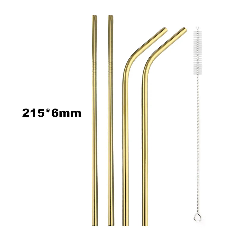 Reusable 304 Stainless Steel Drinking Straws with Cleaning Brush