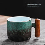 Handmade Vintage Coffee Mug with Wooden Handle