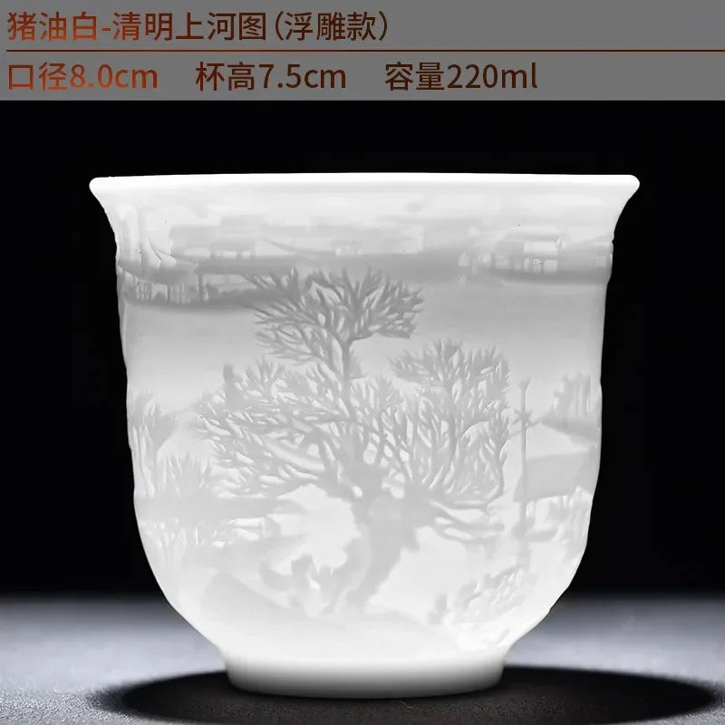 Embossed Dragon & Phoenix Master Teacup (White Jade Porcelain)