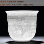 Embossed Dragon & Phoenix Master Teacup (White Jade Porcelain)
