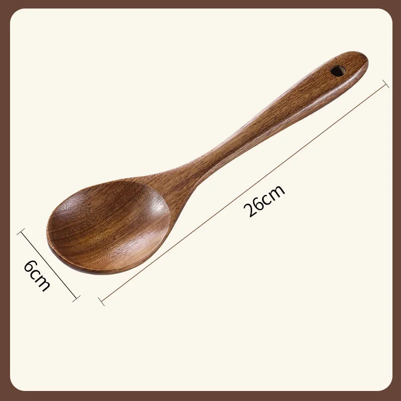 Long Natural Wood Non-Stick Cooking Spoon | Heat-Resistant Kitchen Utensil