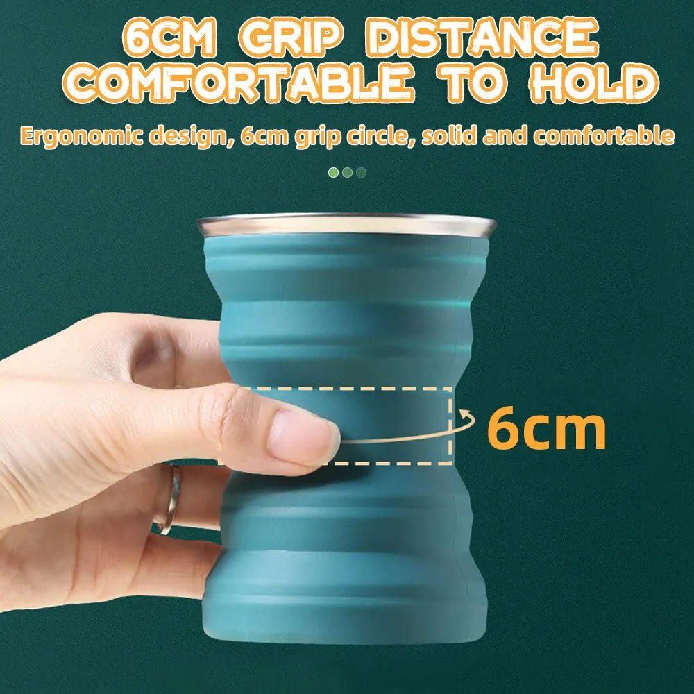 Heat-Resistant Silicone Folding Travel Mug with Lanyard