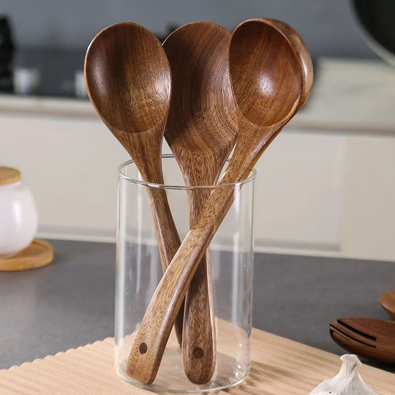 Long Natural Wood Non-Stick Cooking Spoon | Heat-Resistant Kitchen Utensil