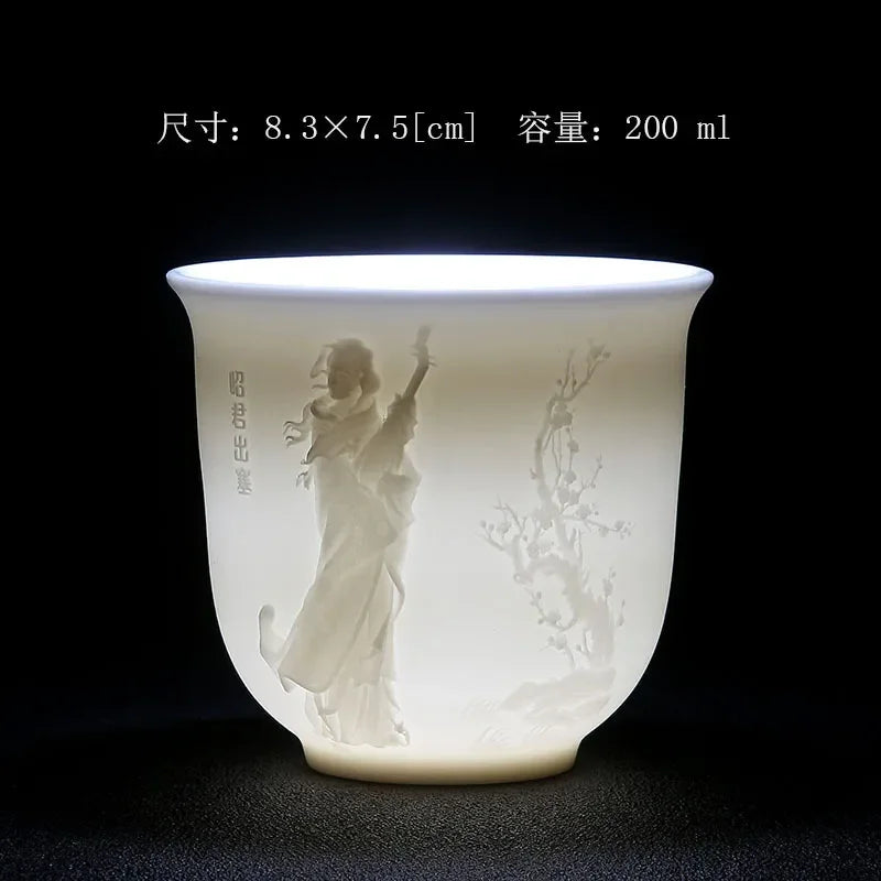 Embossed Dragon & Phoenix Master Teacup (White Jade Porcelain)