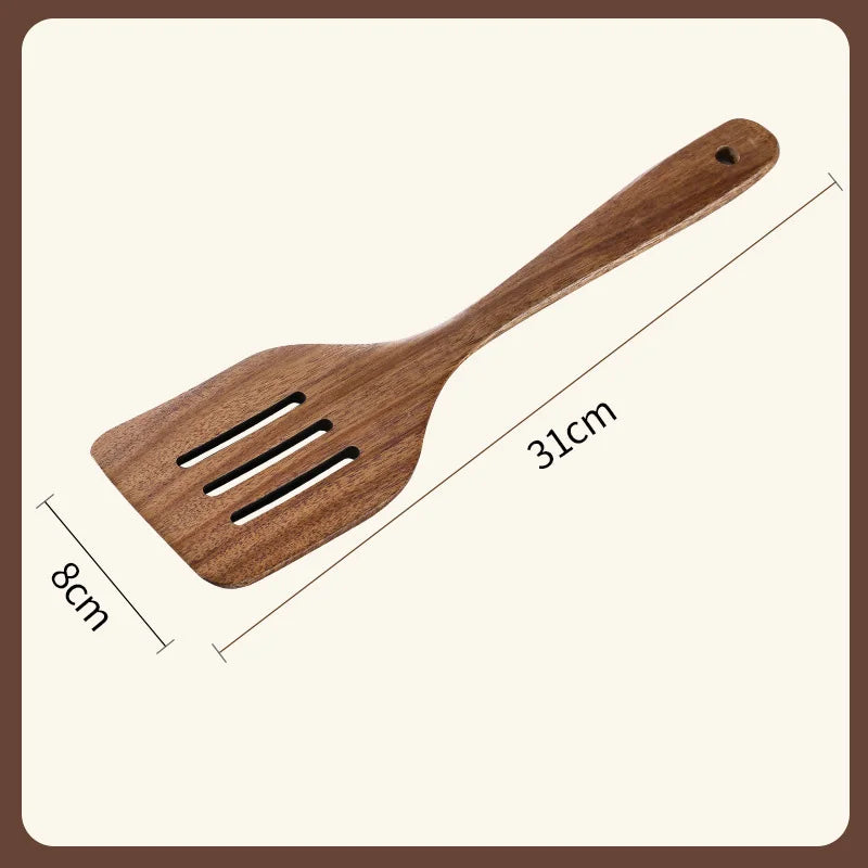 Long Natural Wood Non-Stick Cooking Spoon | Heat-Resistant Kitchen Utensil