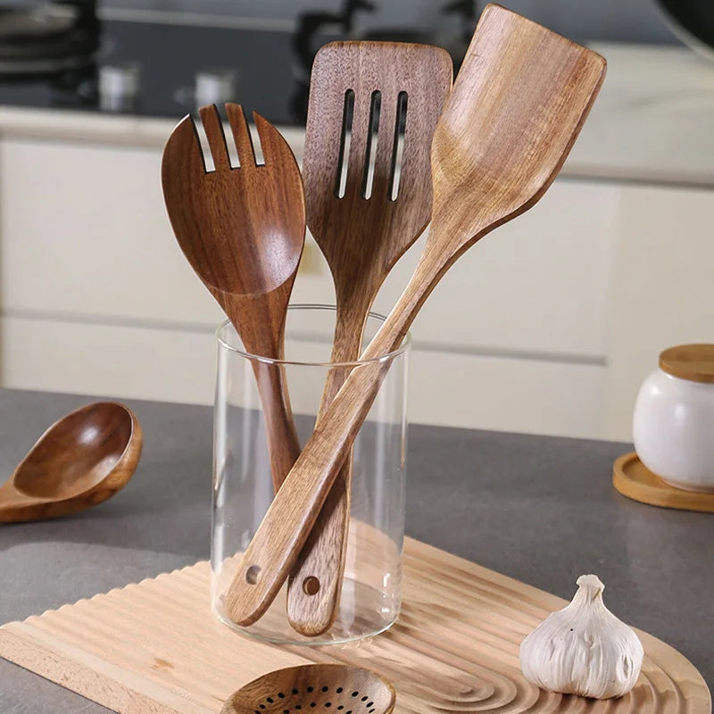 Long Natural Wood Non-Stick Cooking Spoon | Heat-Resistant Kitchen Utensil