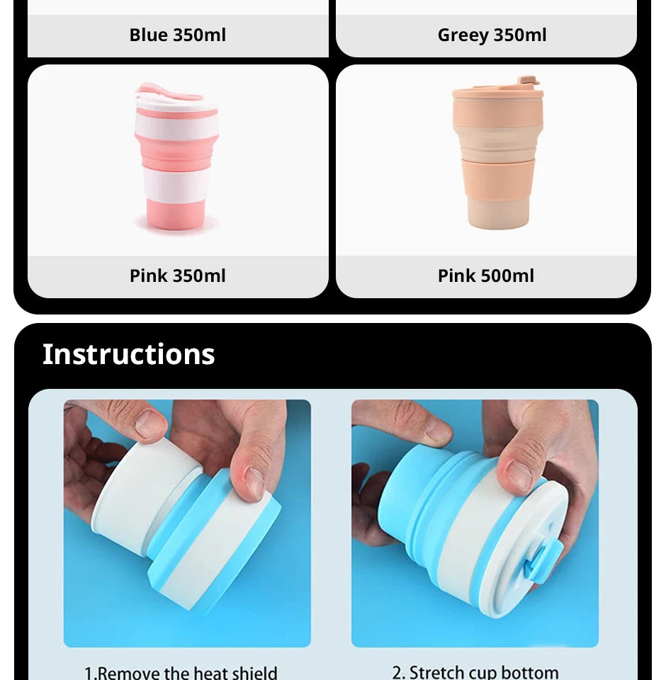 Portable Collapsible Silicone Travel Cups (350ml & 500ml)