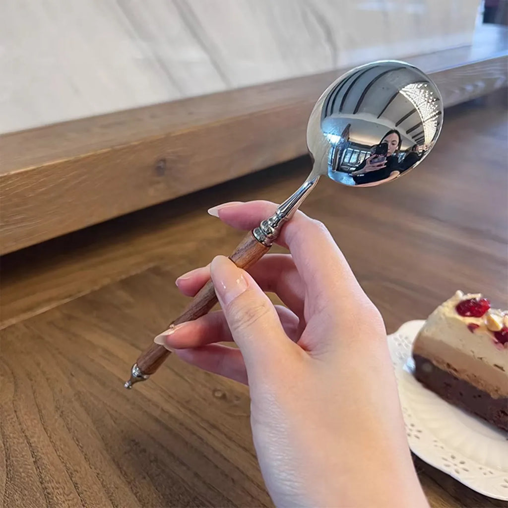 Retro Rosewood-Handle Stainless Steel Spoon