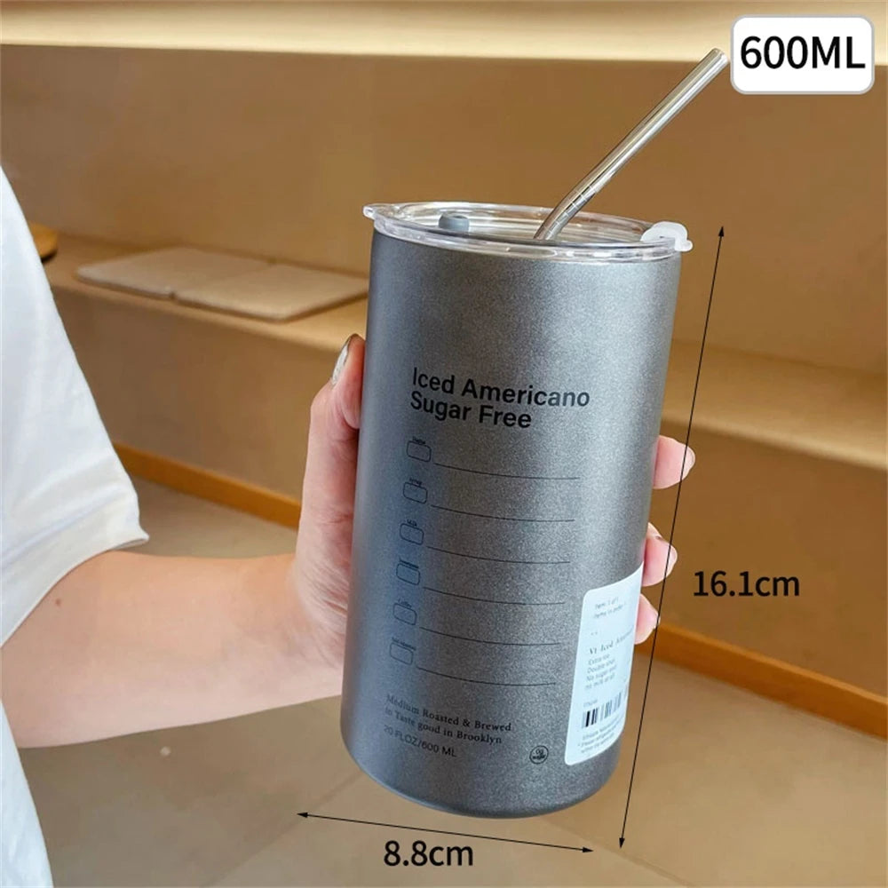 600ml Stainless Steel Insulated Coffee Mug with Straw