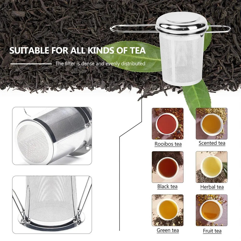 Stainless Steel Tea Infuser with Lid – Reusable Mesh Strainer for Teapots & Mugs