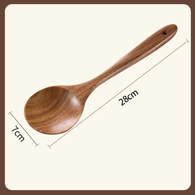 Long Natural Wood Non-Stick Cooking Spoon | Heat-Resistant Kitchen Utensil